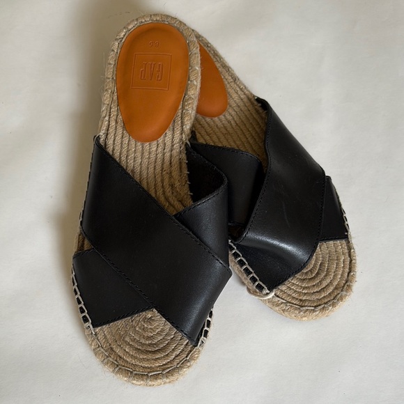 GAP Black Espadrille Leather Slide Sandals - Picture 2 of 12